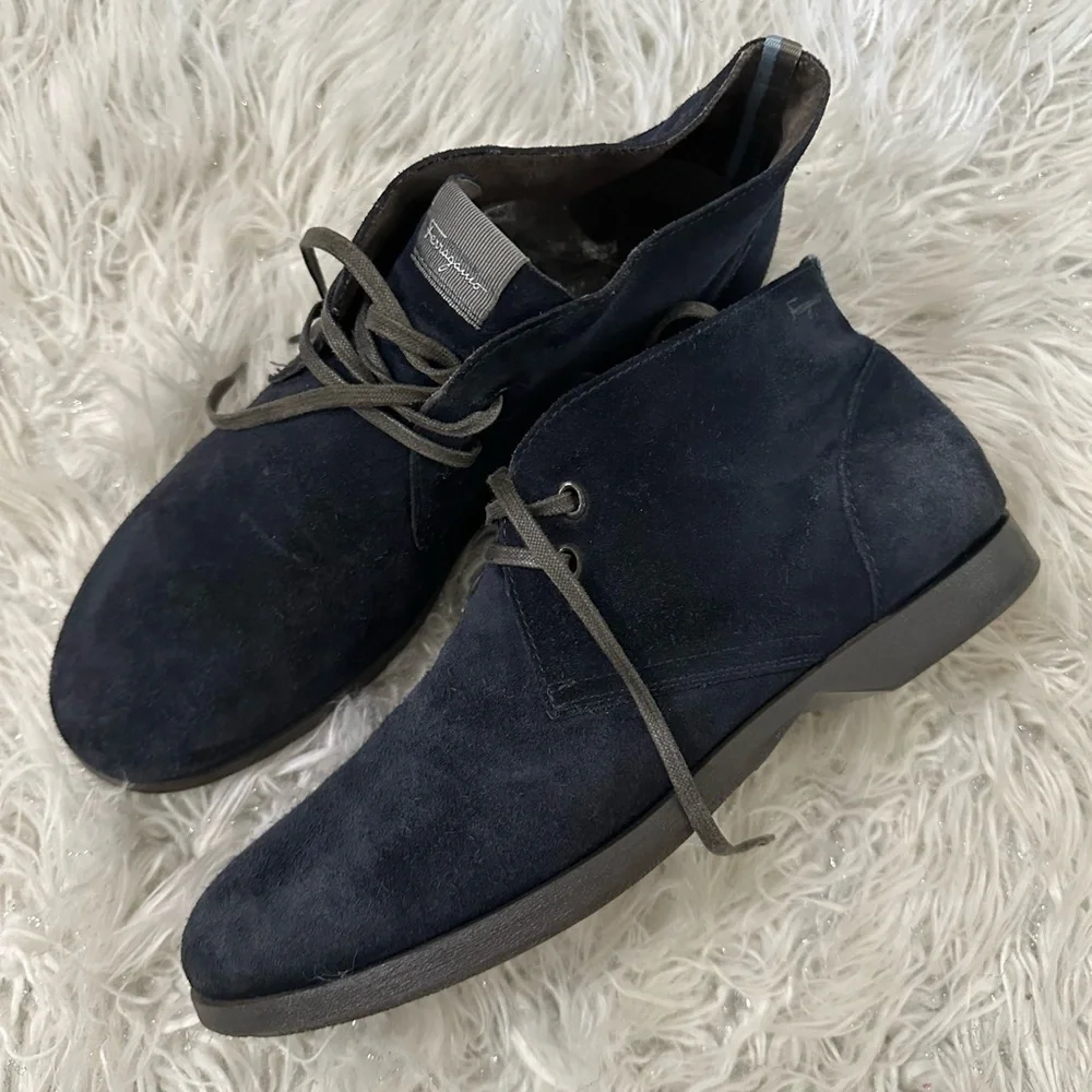 Salvatore Ferragamo Midnight Suede Chukka Boots Sz 8